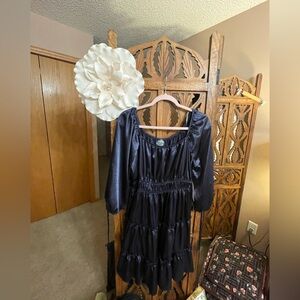 ARULA Black Satin Mini Dress